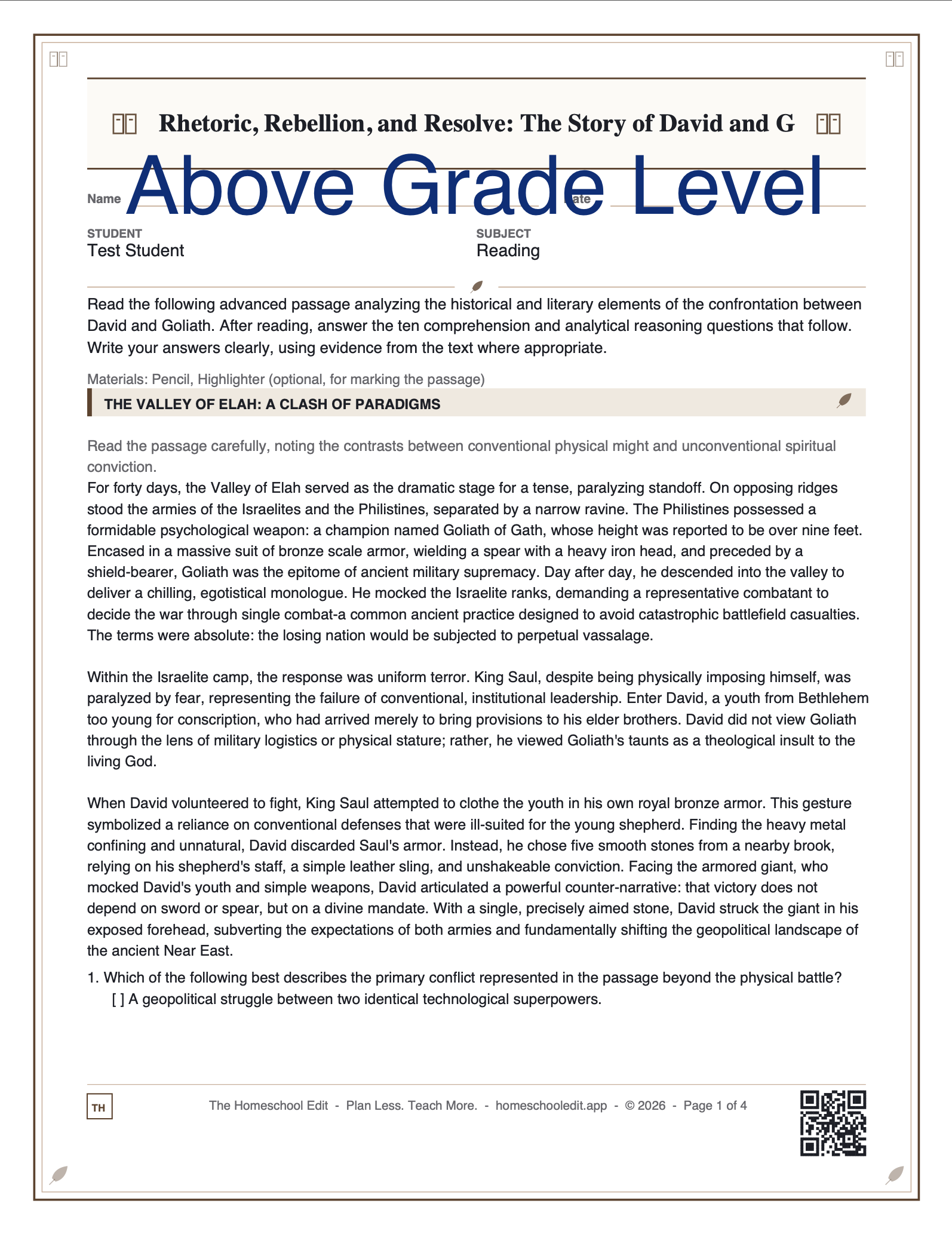 Reading Comprehension Passage