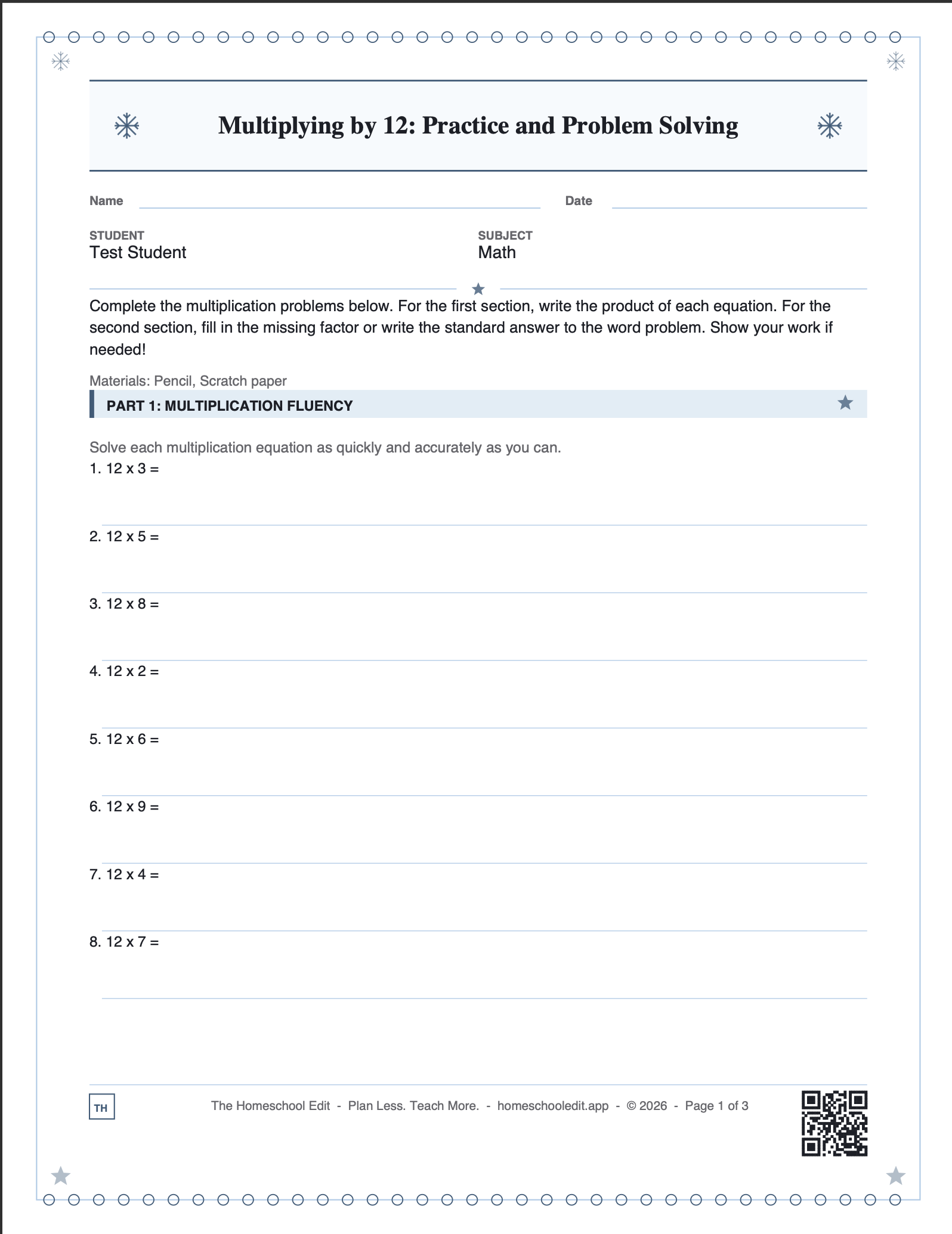 Multiplication Practice Pages